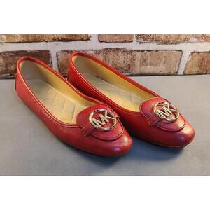 Michael Kors Lillie Moc Ballet Flats  Womens Sz 9M Red Leather Logo Slip On EUC